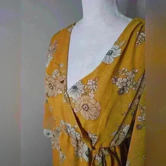 Floral High Low Mustard Flowy Dress - Picture 8 of 11